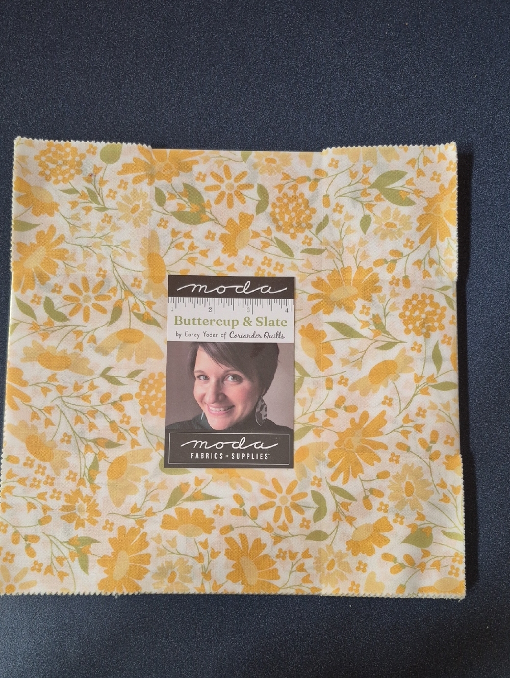 Moda Buttercup & Slate Floral Layer Cake - Yellow, Green on Cream
